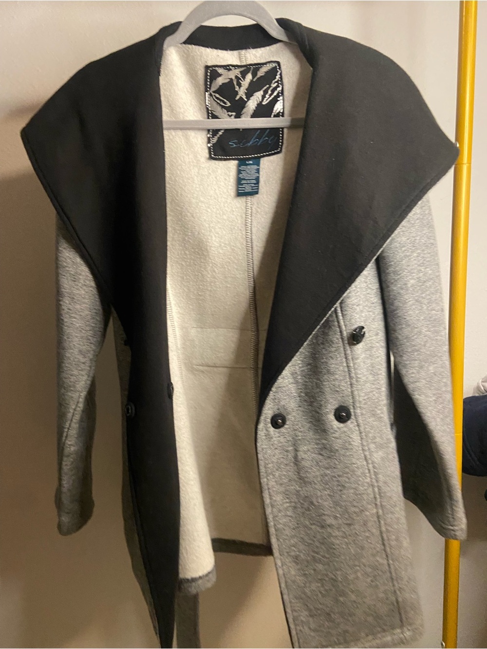 Sebby Two-Tone Double-Breasted Trench Coat in Gray and Black